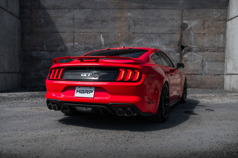 MBRP S72093CF 18-20 Ford Mustang GT 5.0 w/ Quad Tip Active Exhaust Cat Back Split Rear T304 w/ Carb Fib Tips