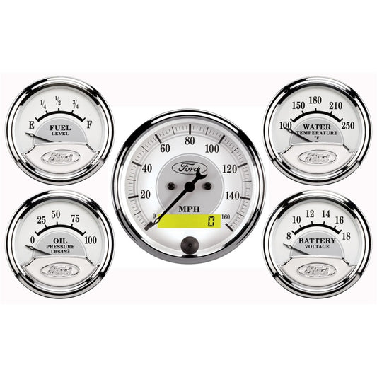 AutoMeter 880087 Autometer Ford Racing Kit Box (5 pc In-Dash Elec Speedo/Oil Pressure/Water Temp/Fuel Level/Volt)