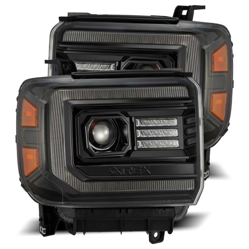 AlphaRex 880614 14-18 GMC Sierra LUXX LED Proj Headlights Plnk Style Alpha Blk w/Activ Light/Seq Signal/DRL