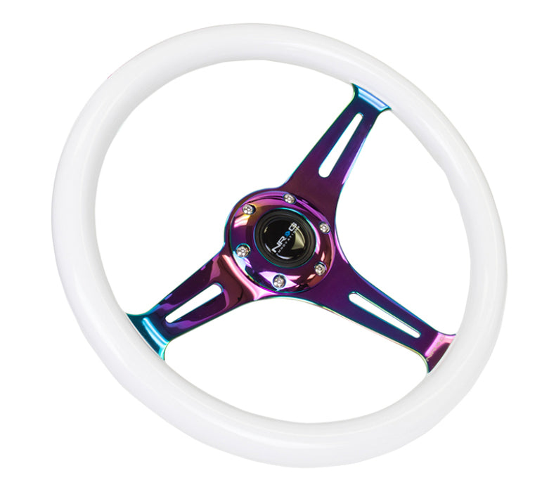 NRG ST-015MC-GL Classic Wood Grain Steering Wheel (350mm) Glow-N-The-Dark Green Grip w/Neochrome 3-Spoke Center