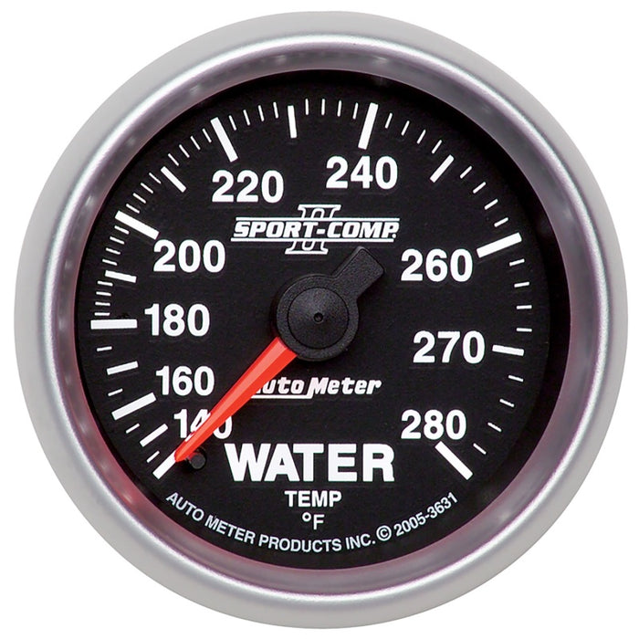AutoMeter 3631 Autometer Sport-Comp II 2-1/16in 140-280 Deg Mechanical Water Temp Gauge - Black