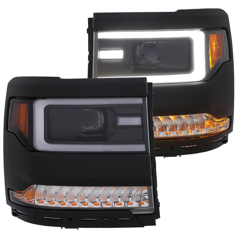 ANZO 111375 16+ Chevy Silverado 1500 Projector Headlights Plank Style Black w/Amber/Sequential Turn Signal