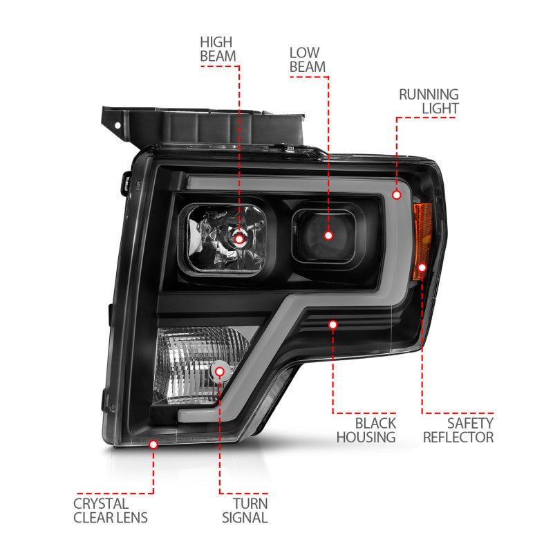 ANZO 111443 2009-2014 Ford F-150 Projector Light Bar H.L Black Amber