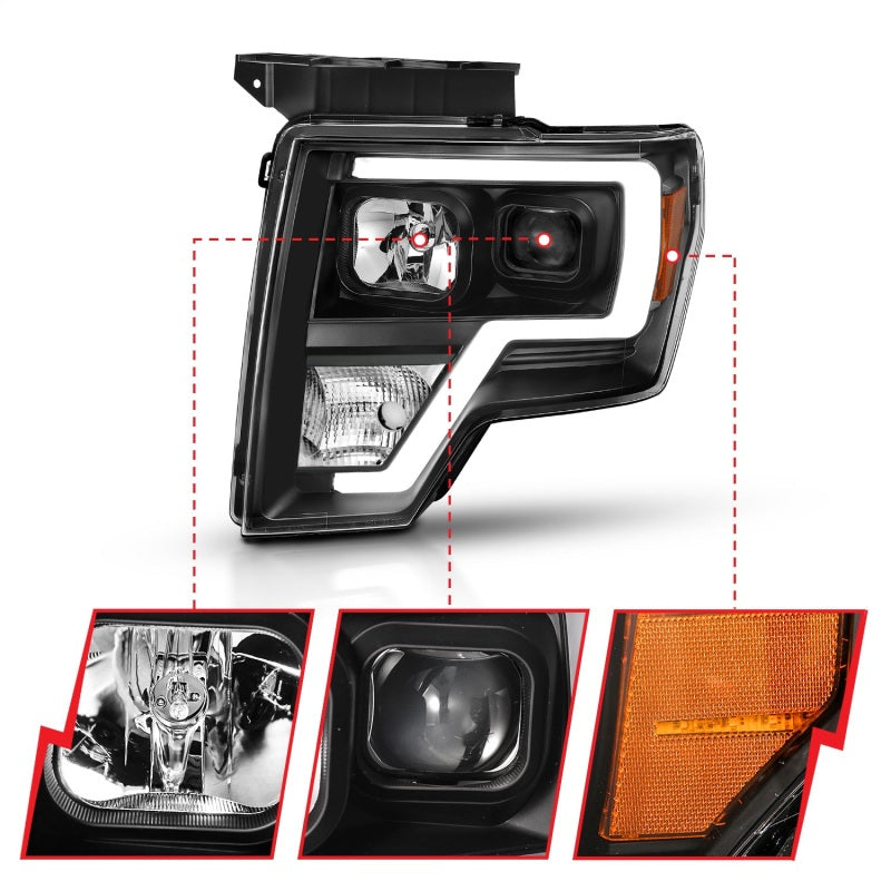 ANZO 111443 2009-2014 Ford F-150 Projector Light Bar H.L Black Amber