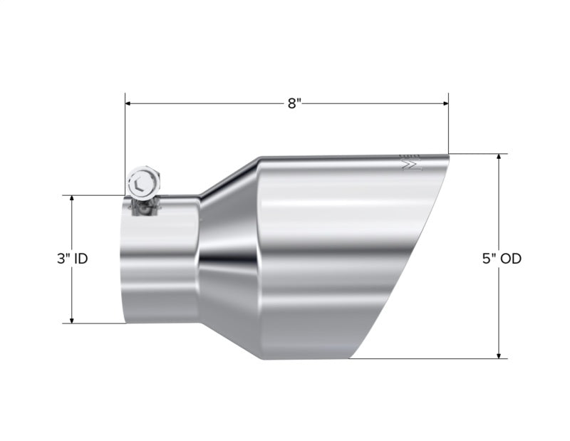 MBRP T5187 Universal T304 Stainless Steel Tip 3on ID / 5in OD Out / 8in Length Angle Cut Dual Wall