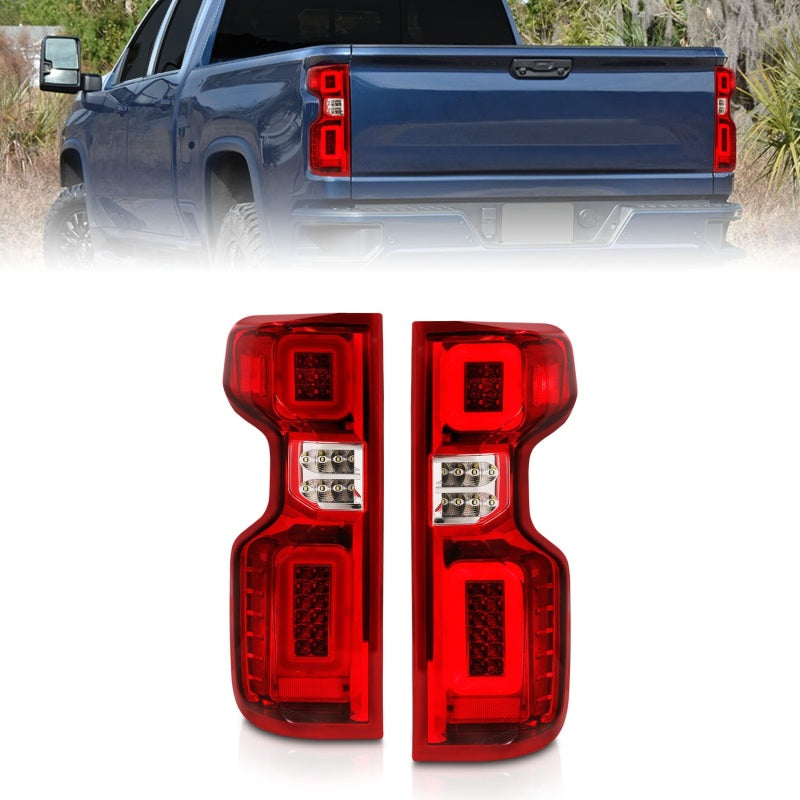 ANZO 311416 19-21 Chevy Silverado Full LED Taillights Chrome Housing Red/Clear Lens G2 (w/C light Bars)