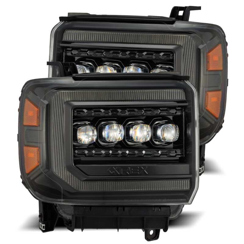 AlphaRex 880616 14-18 GMC Sierra NOVA LED Proj Headlights Plnk Style Alpha Blk w/Activ Light/Seq Signal/DRL