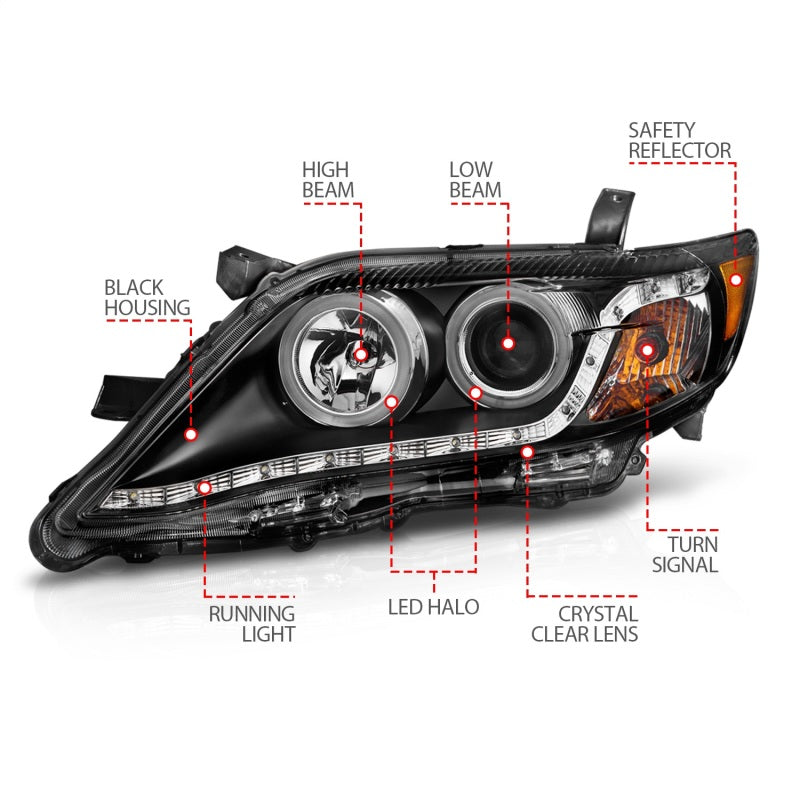ANZO 121442 2010-2011 Toyota Camry Projector Headlights w/ Halo Black (CCFL)