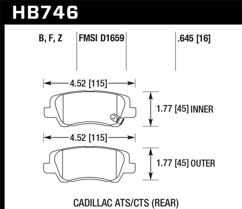 Hawk Performance HB746Z.645 Hawk Cadillac 13-16 ATS / 14-15 CTS Performance Ceramic Rear Brake Pads