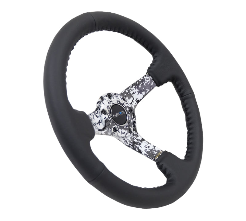 NRG RST-036DC-R Reinforced Steering Wheel (350mm / 3in. Deep) Blk Leather w/Hydrodipped Digi-Camo Spokes