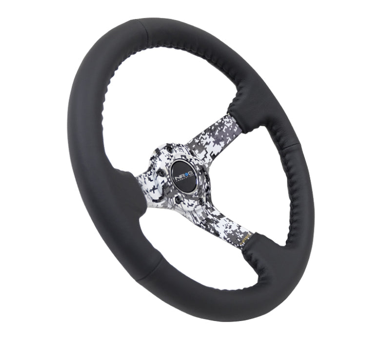 NRG RST-036DC-R Reinforced Steering Wheel (350mm / 3in. Deep) Blk Leather w/Hydrodipped Digi-Camo Spokes