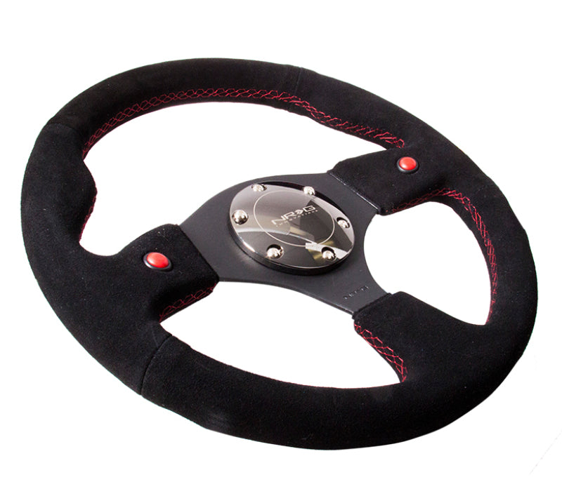 NRG RST-007S Reinforced Steering Wheel (320mm) Blk Suede w/Dual Buttons