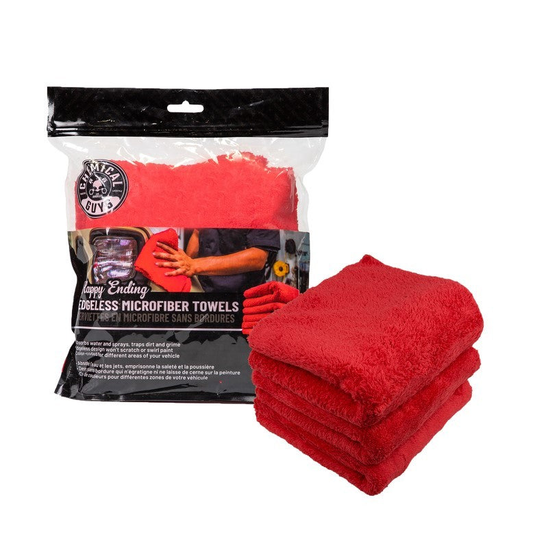 Chemical Guys MIC34103 Happy Ending Ultra Edgeless Microfiber Towel - 16in x 16in - Red - 3 Pack