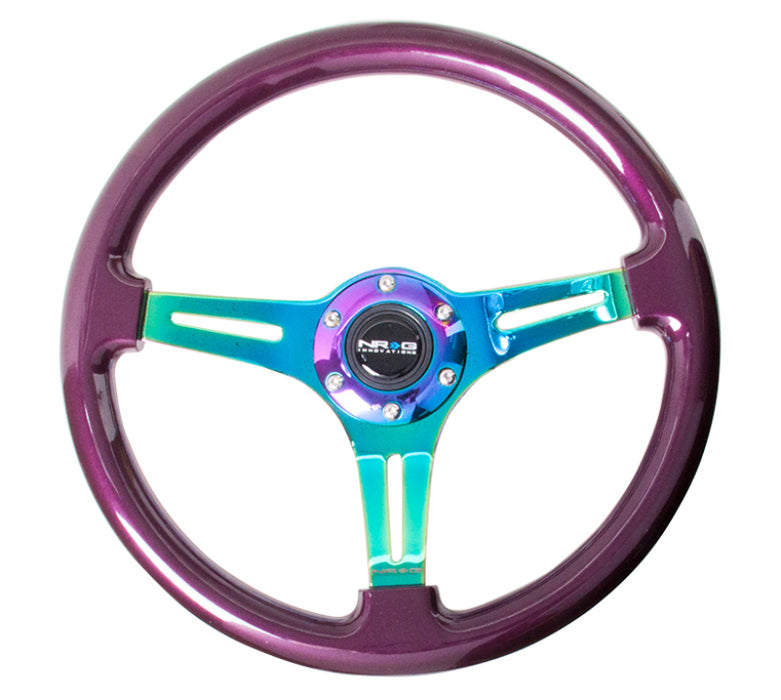 NRG ST-015MC-PP Classic Wood Grain Steering Wheel (350mm) Purple Pearl Paint w/Neochrome 3-Spoke Center