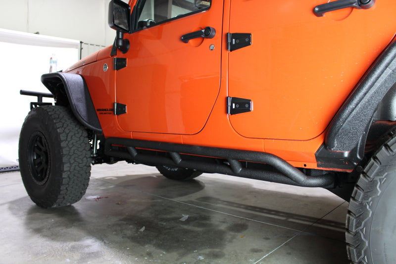 Fishbone Offroad 07-18 Jeep JK 4 Door Wrangler JK Steel Rock Sliders - Blk Textured Powdercoat