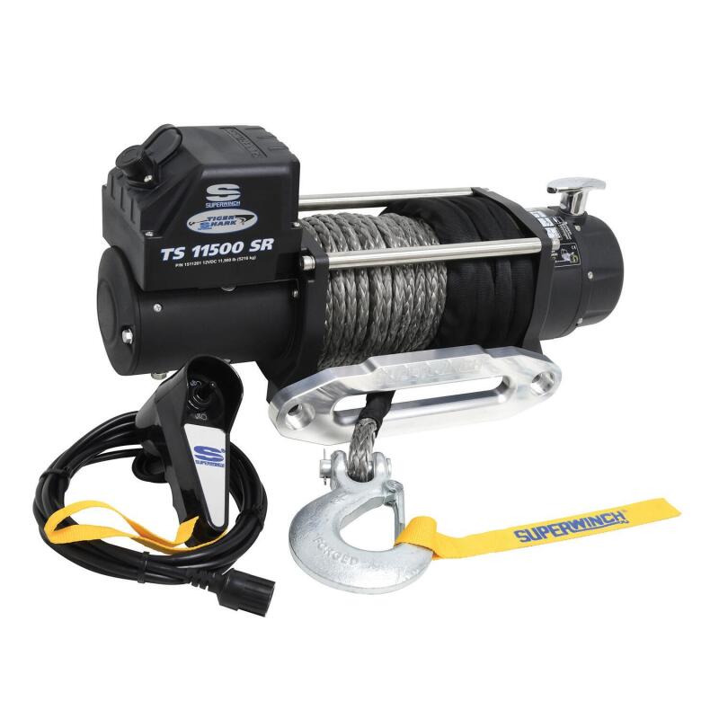 Superwinch 1511201 11500 LBS 12V DC 3/8in x 80ft Synthetic Rope Tiger Shark 11500 Winch