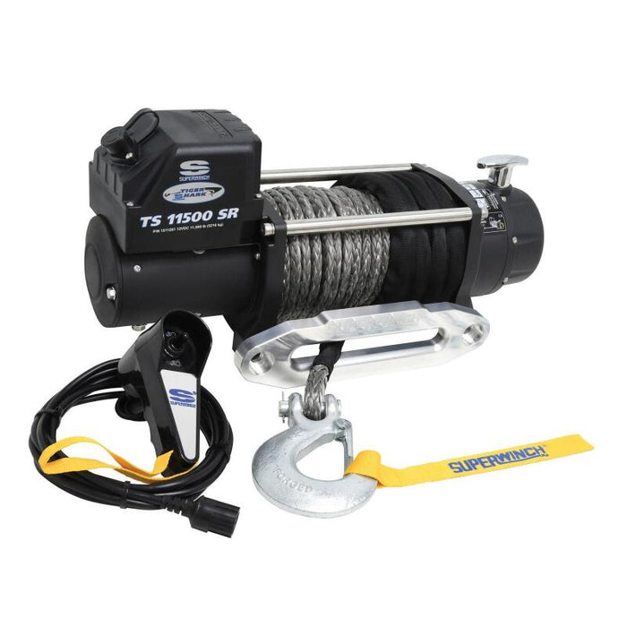 Superwinch 1511201 11500 LBS 12V DC 3/8in x 80ft Synthetic Rope Tiger Shark 11500 Winch