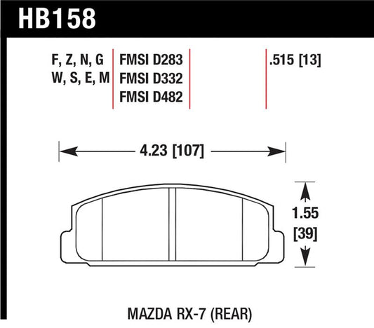 Hawk Performance HB158E.515 Hawk 84-91 Mazda RX-7 / 03-05 Mazda 6 Blue 9012 Race Rear Brake Pads
