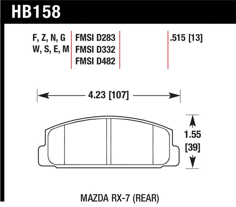 Hawk Performance HB158E.515 Hawk 84-91 Mazda RX-7 / 03-05 Mazda 6 Blue 9012 Race Rear Brake Pads