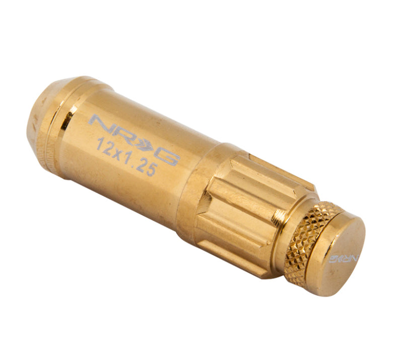 NRG LN-LS710CG-21 700 Series M12 X 1.25 Steel Lug Nut w/Dust Cap Cover Set 21 Pc w/Locks & Socket - Chrome Gold