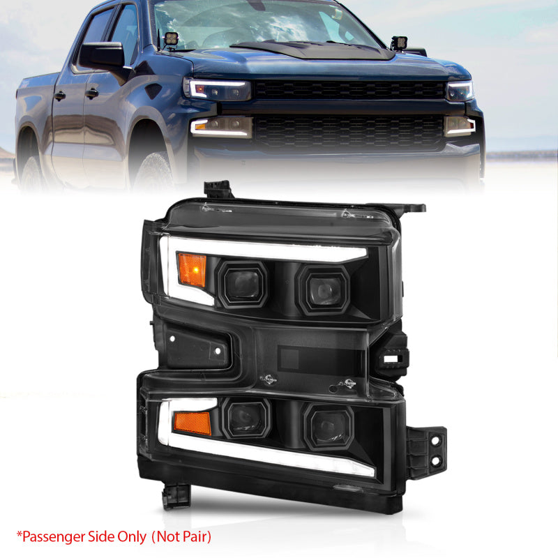 ANZO 111566-R 19-22 Chevrolet Silverado 1500 LED Proj HL w/Lgt Bar SwBk Seq. Blk w/In. Light - Passenger Side