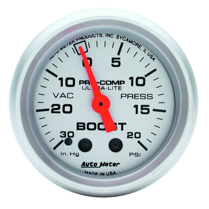 AutoMeter 4301 Autometer Ultra-Lite 52mm 20 PSI Mechanical Boost Gauge