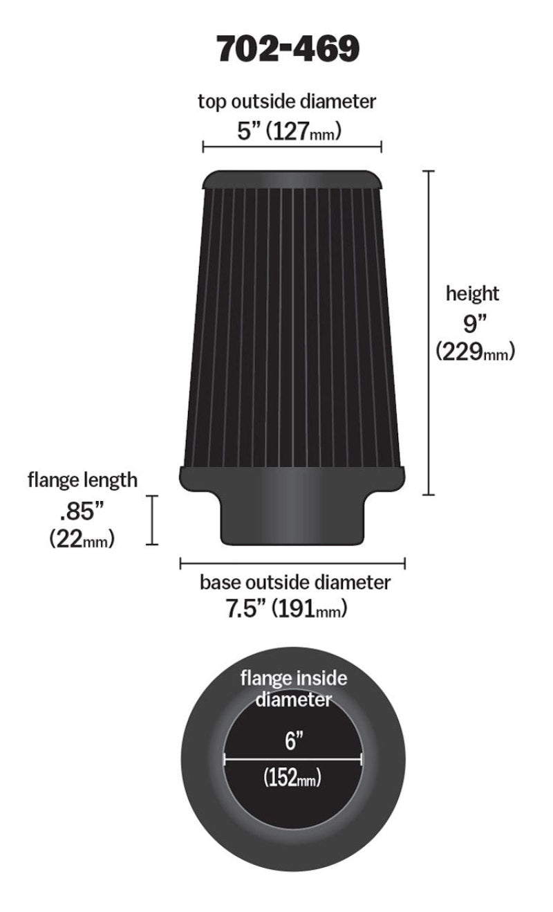 Airaid 702-469 Universal Air Filter - Cone 6 x 7 1/4 x 5 x 9 - Blue SynthaMax