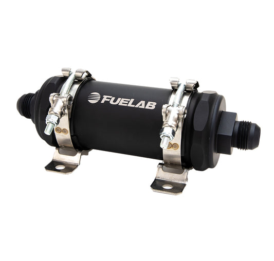 Fuelab 86833 PRO Series In-Line Fuel Filter (10gpm) -10AN In/-10AN Out 6 Micron Fiberglass - Matte Black