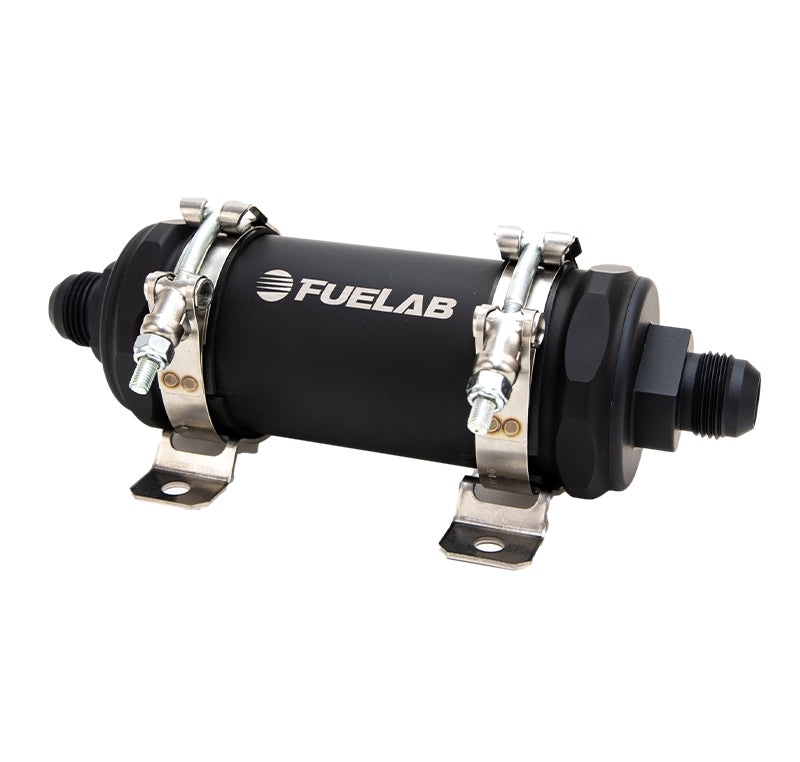 Fuelab 86833 PRO Series In-Line Fuel Filter (10gpm) -10AN In/-10AN Out 6 Micron Fiberglass - Matte Black
