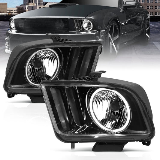 ANZO 121033 2005-2009 Ford Mustang Crystal Headlights w/ Halo Black (CCFL)