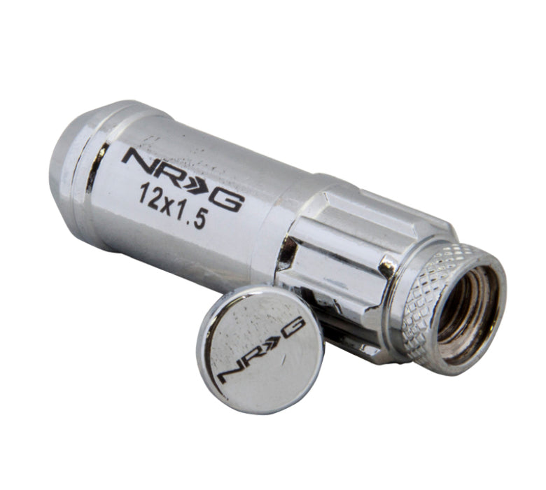 NRG LN-LS700SL-21 700 Series M12 X 1.5 Steel Lug Nut w/Dust Cap Cover Set 21 Pc w/Locks & Lock Socket - Silver