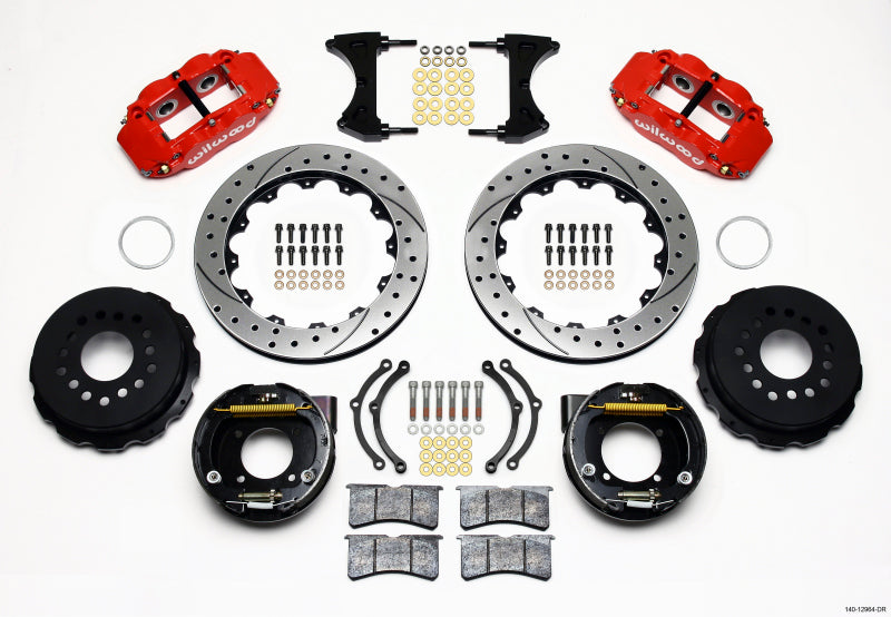 Wilwood 140-12964-DR Narrow Superlite 4R Rear P-Brk Kit 12.88in Drilled Red Chevy 12 Bolt w/ C-Clips