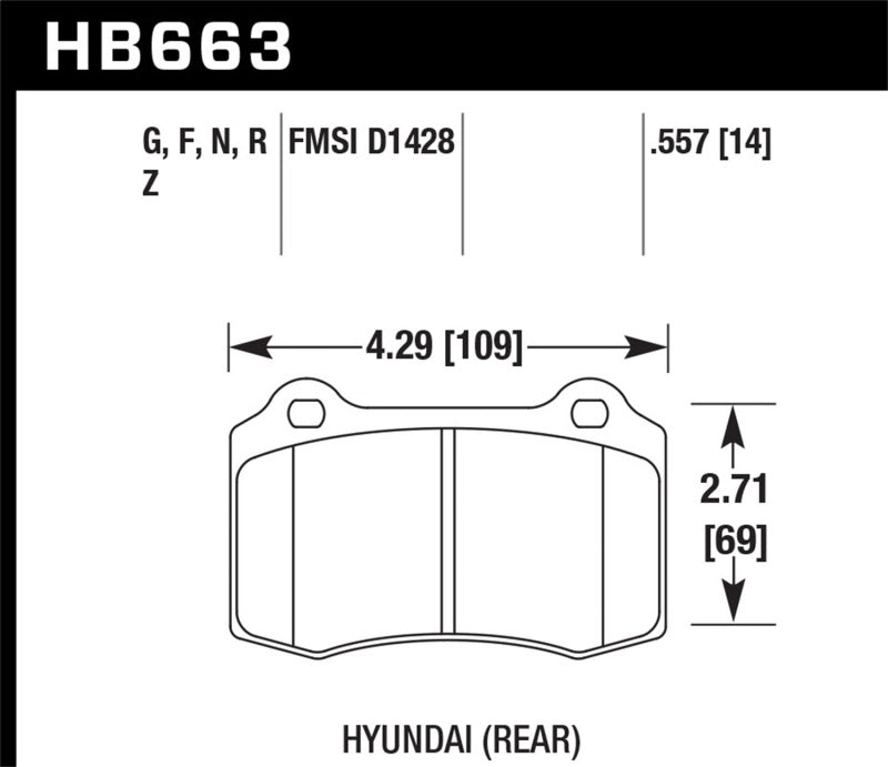 Hawk Performance HB663F.557 Hawk 10 Hyundai Genesis Coupe (Track w/ Brembo Breaks) HPS Street 14mm Rear Brake Pads