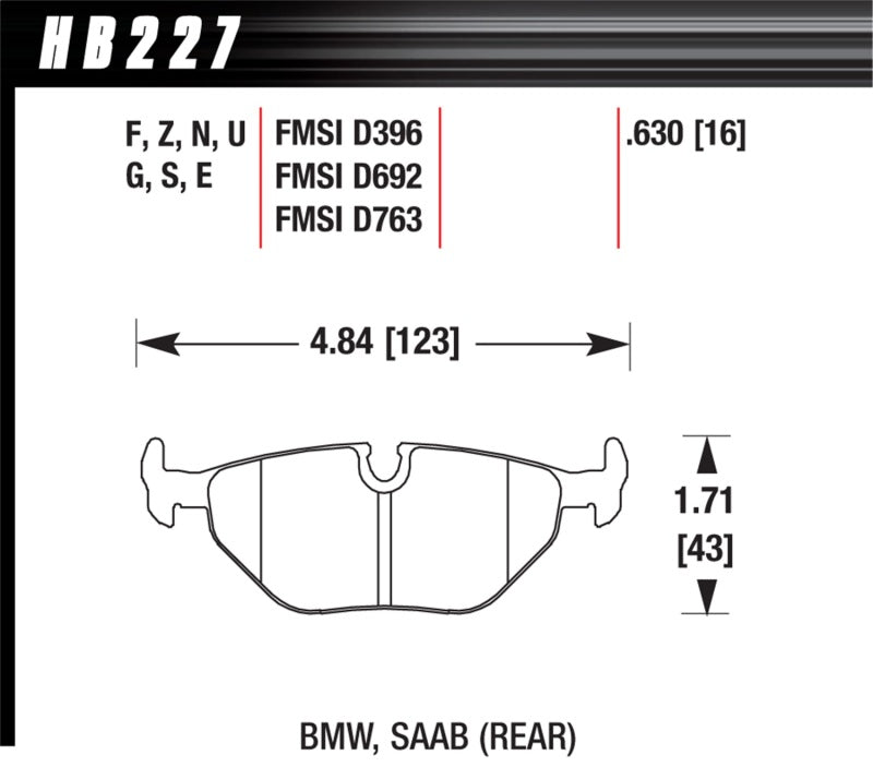 Hawk Performance HB227B.630 Hawk 1992-1998 BMW 318i HPS 5.0 Rear Brake Pads