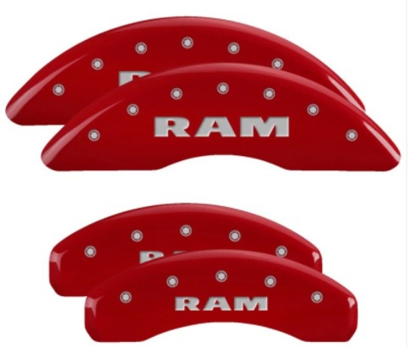 MGP 55006SRAMRD 4 Caliper Covers Engraved Front & Rear 2019 RAM 1500 Red Finish Silver RAM Logo