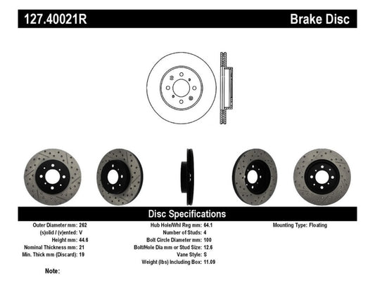 StopTech 90-01 Acura Integra (exc. Type R) / 01-05 Honda Civic / 07+ Honda Fit / 93-97 Del Sol VTEC