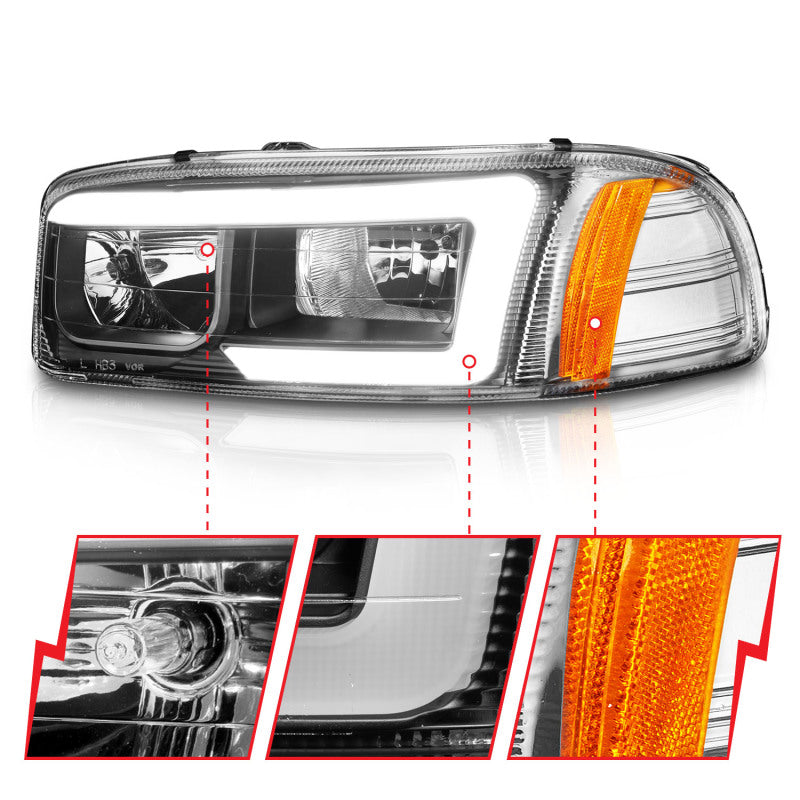 ANZO 111522 Anzo 99-17 GMC Sierra/Denali Headlights Black Amber (w/C Light Bars)