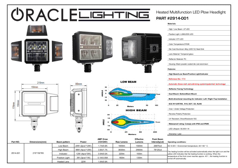 ORACLE Lighting 2914-001 Oracle Lighting Multifunction LED Plow Headlight with Heated Lens 5700K SEE WARRANTY
