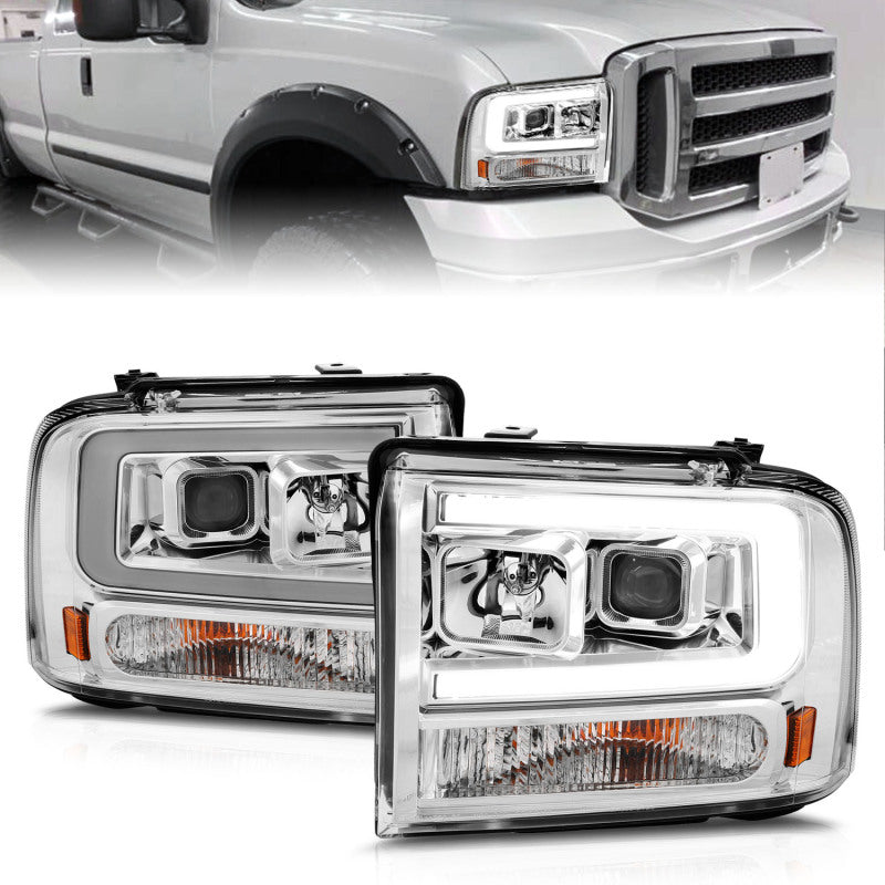 ANZO 111552 99-04 Ford F250/F350/F450/Excursion (excl 99) Projector Headlights - w/Light Bar Chrome Housing