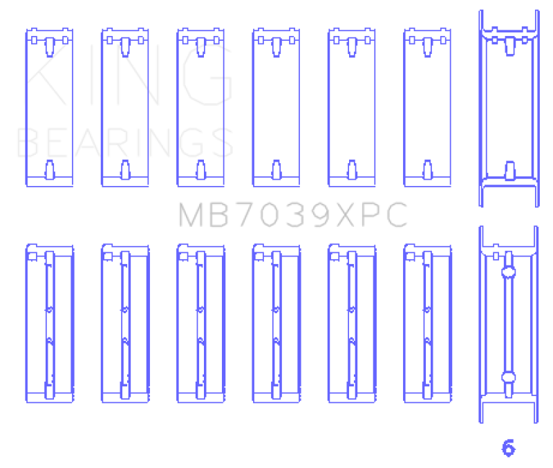 King BMW M20/M50 2.0L/2.5L/2.7L Crankshaft Main Bearings Set (Size .026) - 7 Pairs Coated