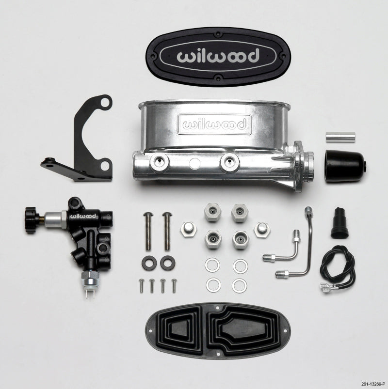 Wilwood 261-13269-P HV Tandem M/C Kit w L/H Bracket & Prop Valve - 1in Bore Ball Burnished