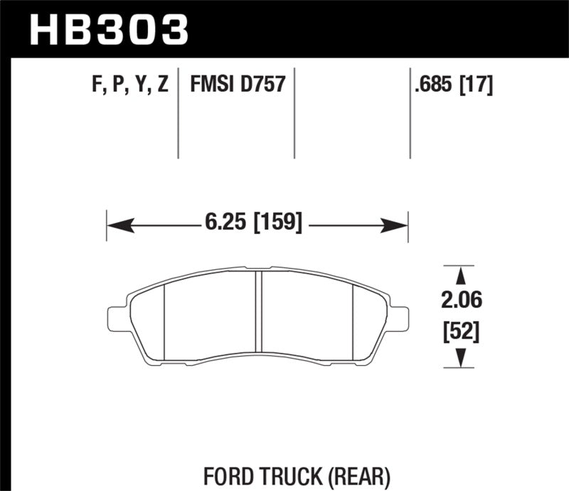 Hawk Performance HB303Y.685 Hawk 99-05 Cadillac Excursion / 99-04 Ford F-250/F-350 Super Duty Pickup Rear LTS Street Brake Pads