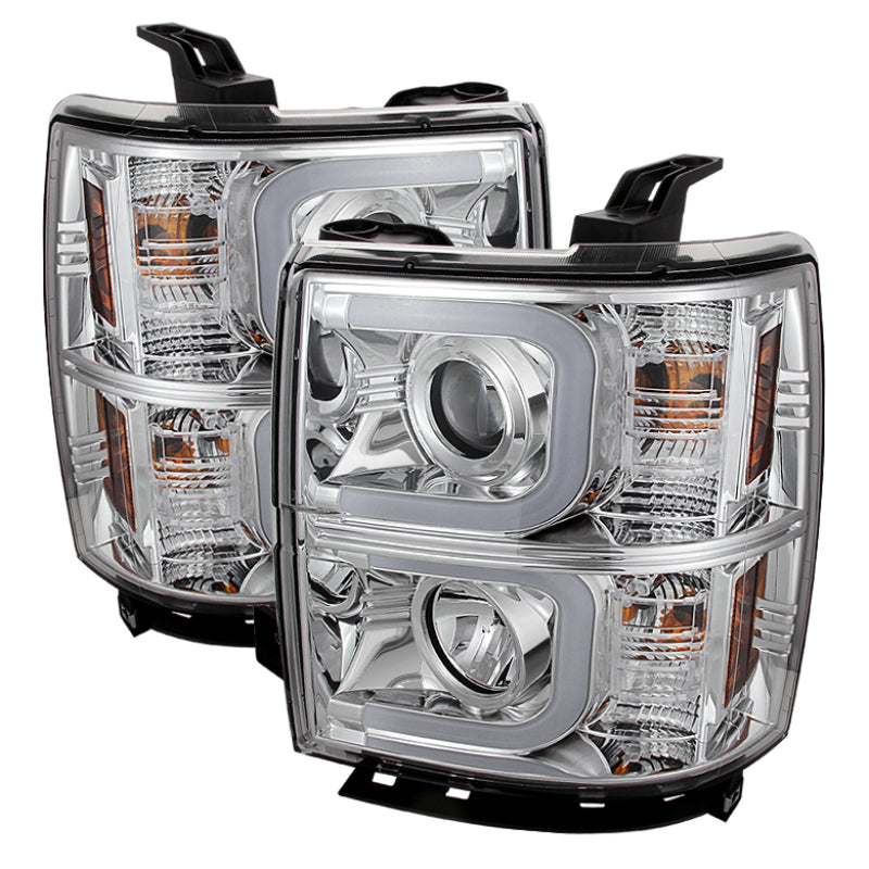 SPYDER 5079480 Spyder Chevy Silverado 1500 14-16 Projector Headlights Light Bar DRL Chrm PRO-YD-CS14-LBDRL-C