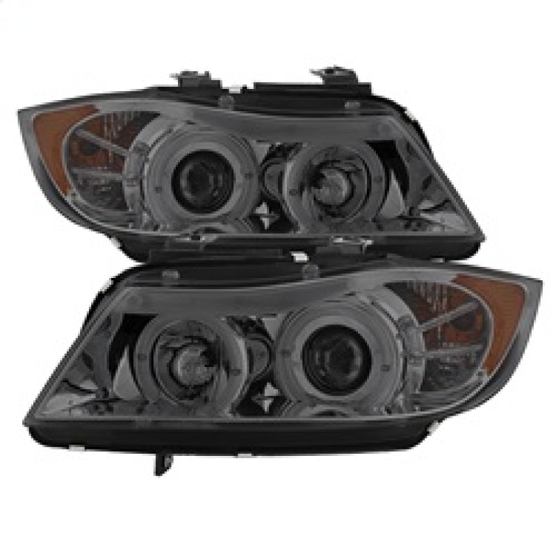 SPYDER 5009029 Spyder BMW E90 3-Series 06-08 (4 dr) Proj LED Halo Amber Reflctr Rplc Bulb Smke PRO-YD-BMWE9005-AM-S