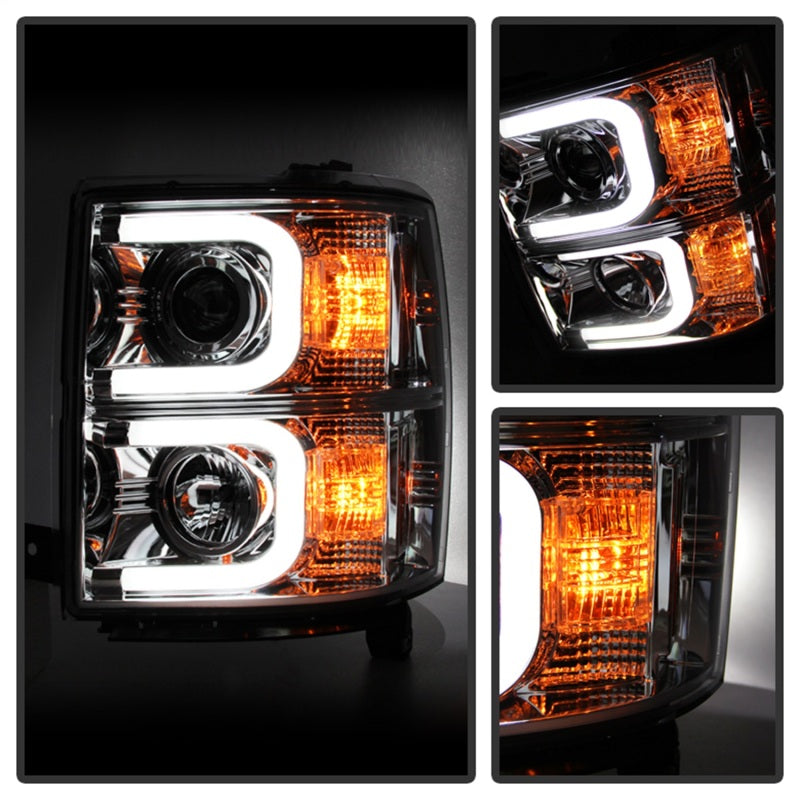 SPYDER 5079480 Spyder Chevy Silverado 1500 14-16 Projector Headlights Light Bar DRL Chrm PRO-YD-CS14-LBDRL-C