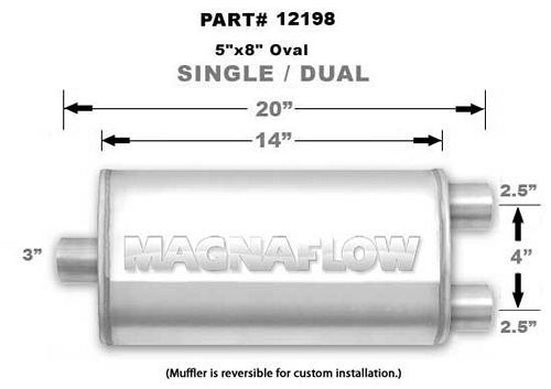 MagnaFlow Exhaust Products Stainless Muffler 3in Inlet/Dual 2.5in Out