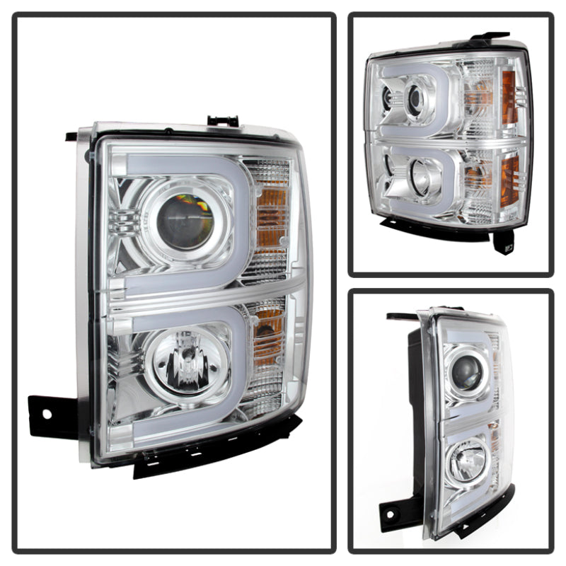 SPYDER 5079480 Spyder Chevy Silverado 1500 14-16 Projector Headlights Light Bar DRL Chrm PRO-YD-CS14-LBDRL-C