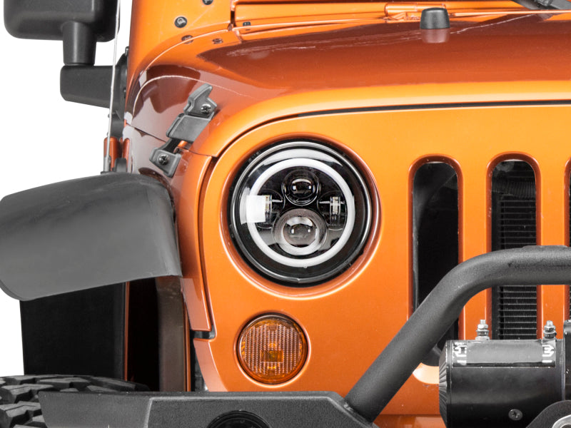 Raxiom 97-18 Jeep Wrangler TJ/JK Axial Halo Headlights w/ DRL Amber Signals- Blk Hsng (Clear Lens)