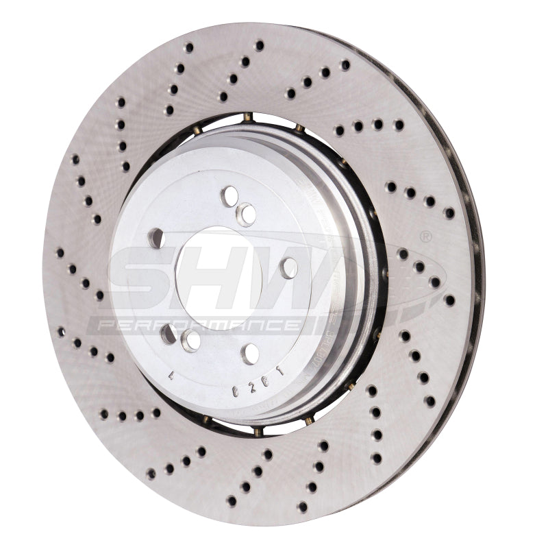 SHW Performance BRL48071 SHW 06-10 BMW M5 5.0L Left Rear Cross-Drilled Lightweight Brake Rotor (34212282807)
