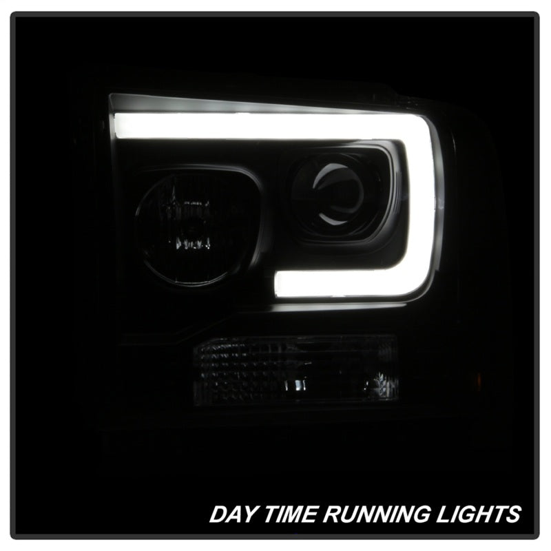 SPYDER 5084507 Spyder Ford F250/350/450 05-07 Projector Headlights - Light Bar DRL LED - Black PRO-YD-FS05V2-LB-BK